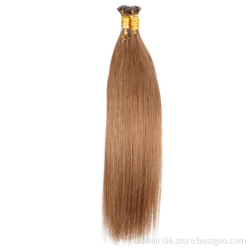 Aisi Hair 10A Unprocessed Color 6# Human Hair Double Drawn Pre Bonded Keratin I Tip Human Hair Extension For Women